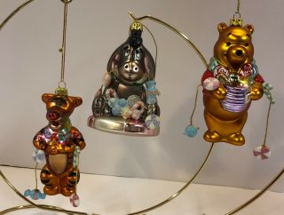 Disney Winnie The Pooh Blown Glass Christmas Ornament Tigger Eeyore Set Candy
