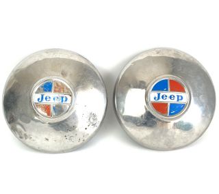 Vintage Jeep Hub Caps Kaiser - Wagoneer - Gladiator - J2000 (2 Hubcaps) Dents & Rust
