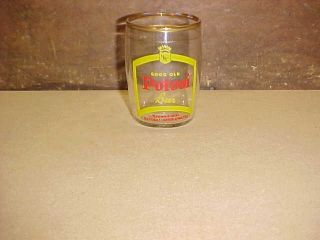 Vintage Red/yellow Labeled Potosi Beer 3 1/4 " Tall Barrel Shaped Glass -