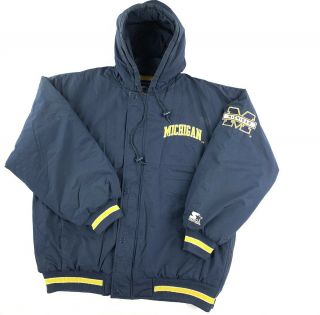 Vintage 90s Michigan Wolverines Starter Embroidered Jacket Men’s Xl Hooded