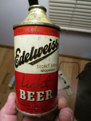 Edelweiss Secret Brew Light Cone Top Beer Can Chicago Illinois (empty)