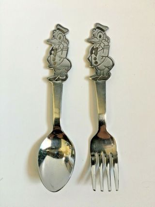 Vintage Walt Disney Childs Donald Duck 5 1/2 " Fork & Spoon Set By Bonny