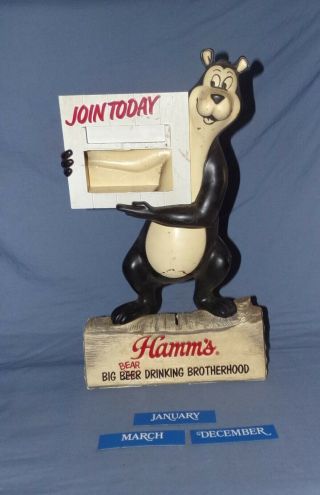 Vtg Hamms Beer Standing Bear Log Calendar Bank Display Sign 16 "