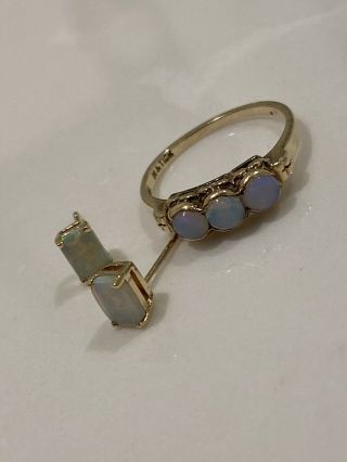 Vintage 14k Gold Opal Earrings With Matching Ring 3