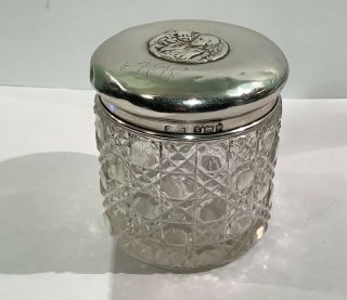 Antique Large Sydney&co St.  Silver Lid Cut Crystal Glass Ink Pot Hm B 