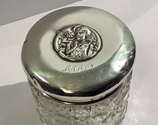 Antique LARGE Sydney&Co ST.  Silver Lid Cut Crystal Glass Ink Pot HM B ' ham 1902 2