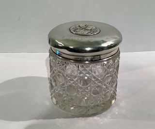 Antique LARGE Sydney&Co ST.  Silver Lid Cut Crystal Glass Ink Pot HM B ' ham 1902 3
