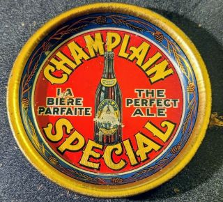 SCARCE 1920 ' s CHAMPLAIN SPECIAL BEER TIN TIP TRAY QUEBEC CANADA INDIA ALE BOTTLE 3