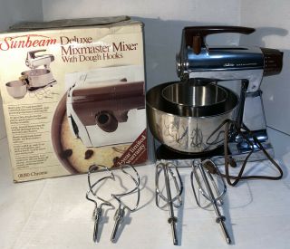 Vintage Sunbeam Deluxe Mixmaster Mixer,  12 Speed,  Dough Hooks,  Box