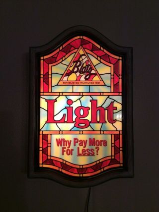 Vintage Blatz Light Beer Lighted Beer Sign Stained Glass Look 19”x12” Man Cave