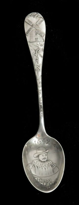 Durgin Nantucket Wind Mill 1642 Tristram Coffin Sterling Souvenir 4 1/4 " Spoon