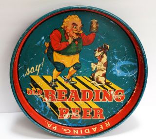 1940s Old Reading Beer Tray Old Gus Dog Reading Pa Brewery Metal Tin 13in