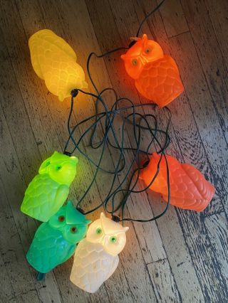 Vintage Plastic Blow Mold Owl String Lights (6) Patio Rv Camping Party Lites