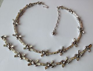 Vintage Crown Trifari Signed Clear Baguette Rhinestone Necklace And Bracelet