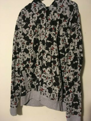 Disney Mickey Mouse All Over Print Jacket Hooded Zip Up Grey Women 