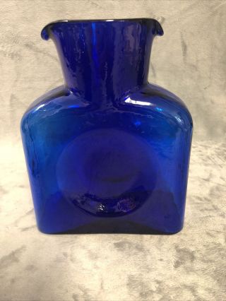 Vintage Blenko Art Glass Cobalt Blue Carafe Water Bottle Decanter Pitcher 8”