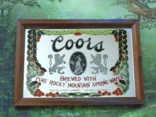 Vintage Coors Beer Golden Colorado Glass Mirror Bar Sign Wood Picture Frame