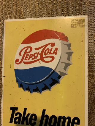 Vintage Pepsi Cola Steel Sign 6.  5”x14” “Take Home An Extra Carton” Say Pepsi 3
