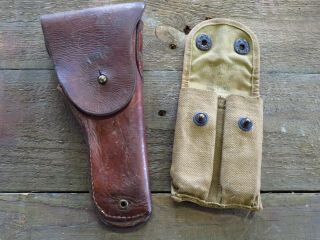 Vintage Ww2 M1916 Boyt 44,  Govt 1911.  45 Leather Flap Holster/with Mag Pouch