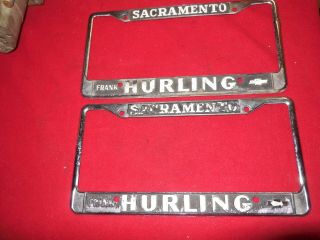 Vintage Frank Hurling Chevrolet Sacramento Ca Dealer License Plate Frames Z28 Ss