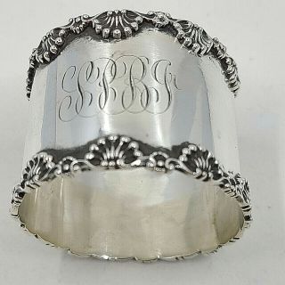 D & H Victorian Sterling Silver Napkin Ring Shell & Bead Motif 1 3/8 " Wide Mono