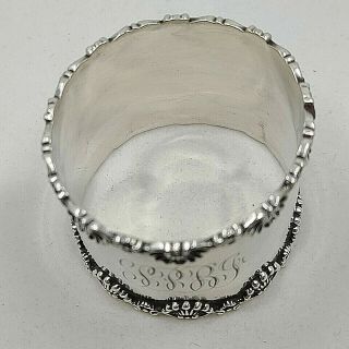 D & H Victorian Sterling Silver Napkin Ring Shell & Bead Motif 1 3/8 