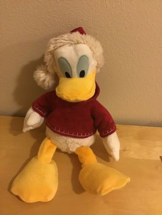 Vintage Disney Store Holiday Christmas Donald Duck Plush Santa Sweater