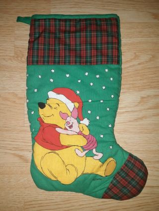 Vintage Disney Stocking Winnie The Pooh And Piglet Christmas Holiday Green Plaid