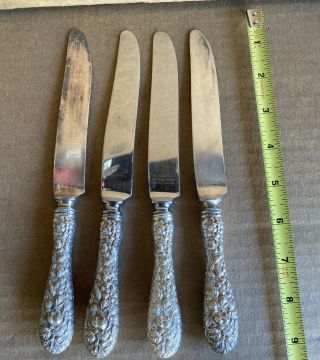 (4) Sterling Silver The Stieff Co Table Knives Rose Pattern