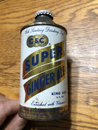 Vintage C&c Ginger Ale Soda Cone Top Can 12 Oz With Top