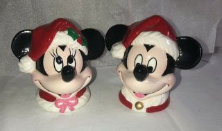 Disney Vintage Enesco Mickey Minnie Christmas Salt And Pepper Shakers -
