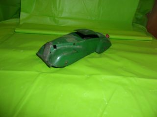 Vintage Marx Metal Green Auto Transport Toy Car With Wooden Wheels