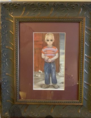 Margaret Walter Keane Big Eyes Vintage Framed Signed Print " Little Ones " Boy