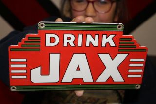 Drink Jax Beer Bar Tavern Gas Oil Porcelain Metal Sign
