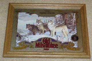 Old Milwaukee Beer 5 Timber Wolves Wildlife Hunting Mirror (in Package)