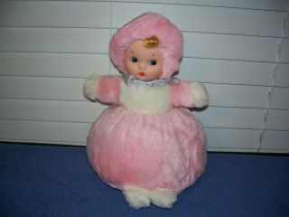 Vintage Rushton Star Creations Rubber Face Plush Stuffed Pink Doll Pillow 10.  5 "