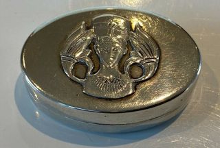 Vintage Perfect Sized Sterling Silver Pill Box With Egyptology Interest
