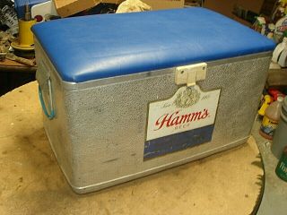 Vintage Rare Blue Advertising Hamm’s Beer Can Bottle Two Sided Sign Cooler