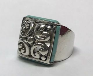 Vintage Unisex Sterling Silver Blue Turquoise Ring Mens Stone Sz 7 Open Design