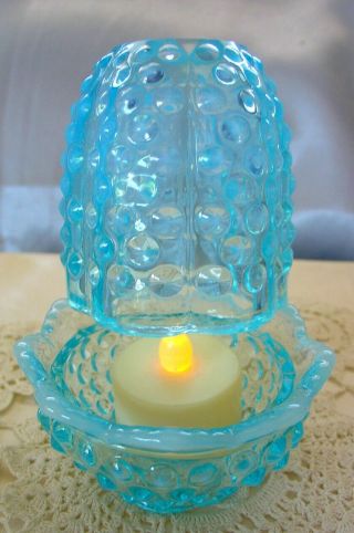 Fenton Glass " Mint&perf Vintage 70s " Blue Opalescent " Hobnail " Fairy Light/lamp