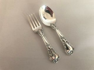 Antique Sterling Silver Gorham Chantilly Baby Spoon & Fork Monogram