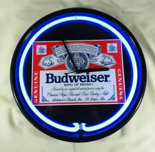 1993 15 " Round Blue Neon Bud Budweiser King Of Beers Light Clock -