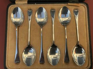 Antique Hallmarked Boxed Set Of 6 Sterling Silver Coffee Spoons - 1923