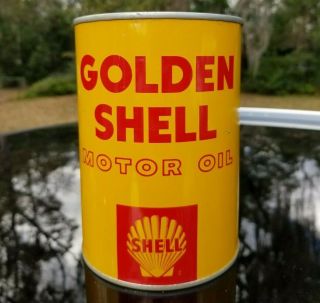 Vintage Golden Shell Motor Oil Metal Quart Oil Can - - Nos