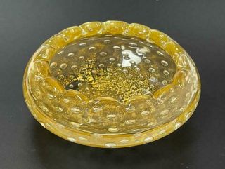 Vintage Italian Murano Glass Bullicante Bubble Bowl Gold Aventurine Inclusions
