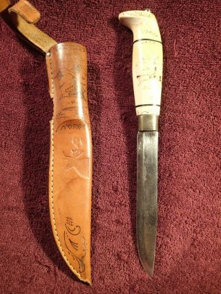 Well Made Long Blade Horn Antler Handle Hunting Knife Puukko Norway Sacndinavia