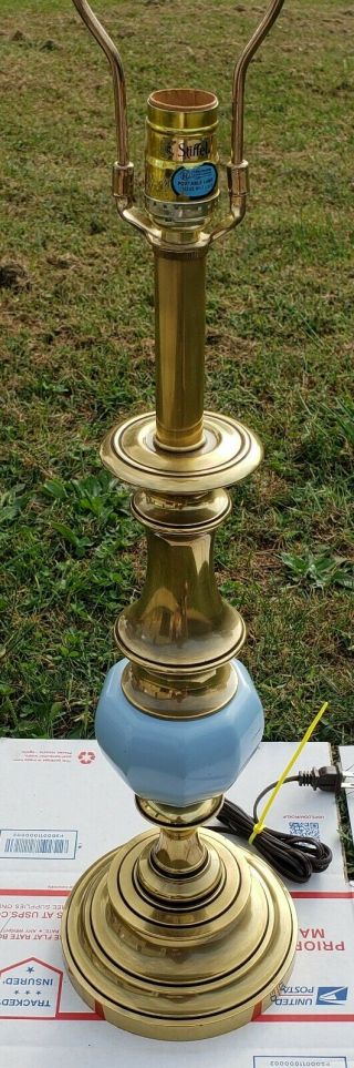 Vintage Stiffel Brass & Aquamarine Ceramic Hollywood Regency Table Lamp.  Offers?