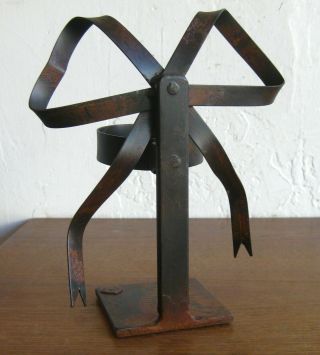 Vintage Jan Barboglio Hand Forged Iron Ribbon Bow Candle Holder Retired Design 2