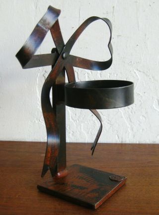 Vintage Jan Barboglio Hand Forged Iron Ribbon Bow Candle Holder Retired Design 3