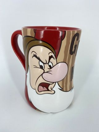 Disney Store Grumpy 3d Embossed Red Brown Mug Cup 16 Oz.  Snow White Dwarf